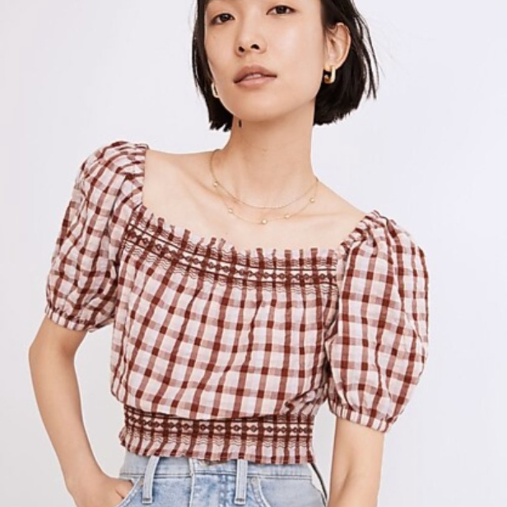 Madewell Jeanette Plaid Seersucker Crop Top NWT